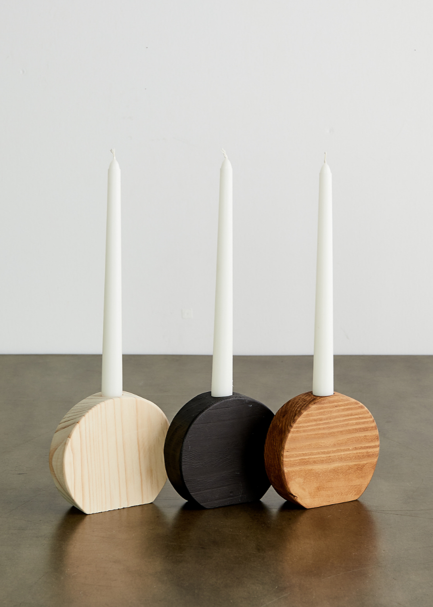 Circular Natural Wood Taper Candle Holder