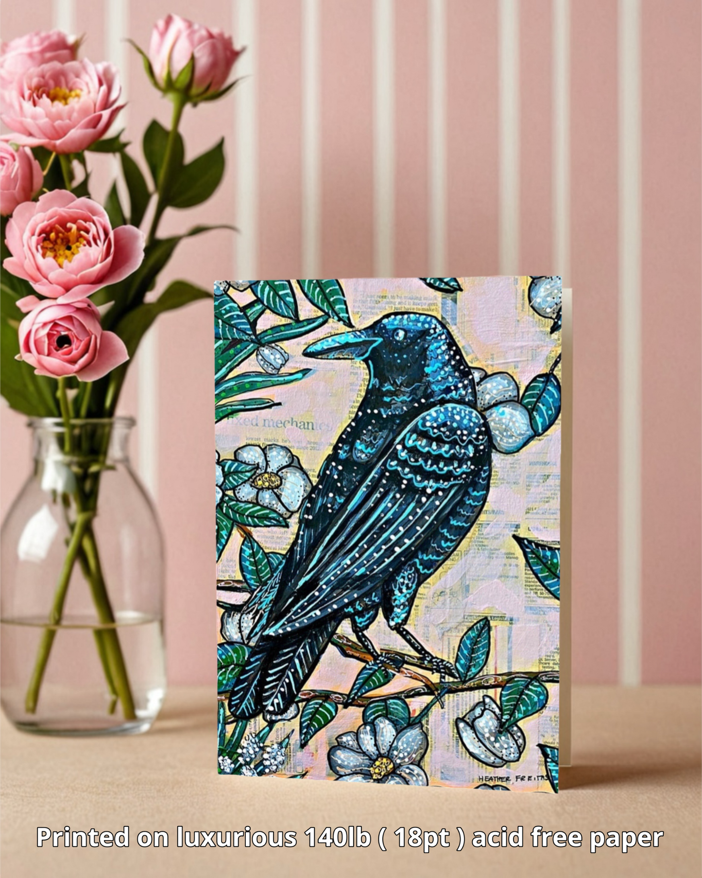 Vintage Floral Raven - Greeting Card / Fine Art Print