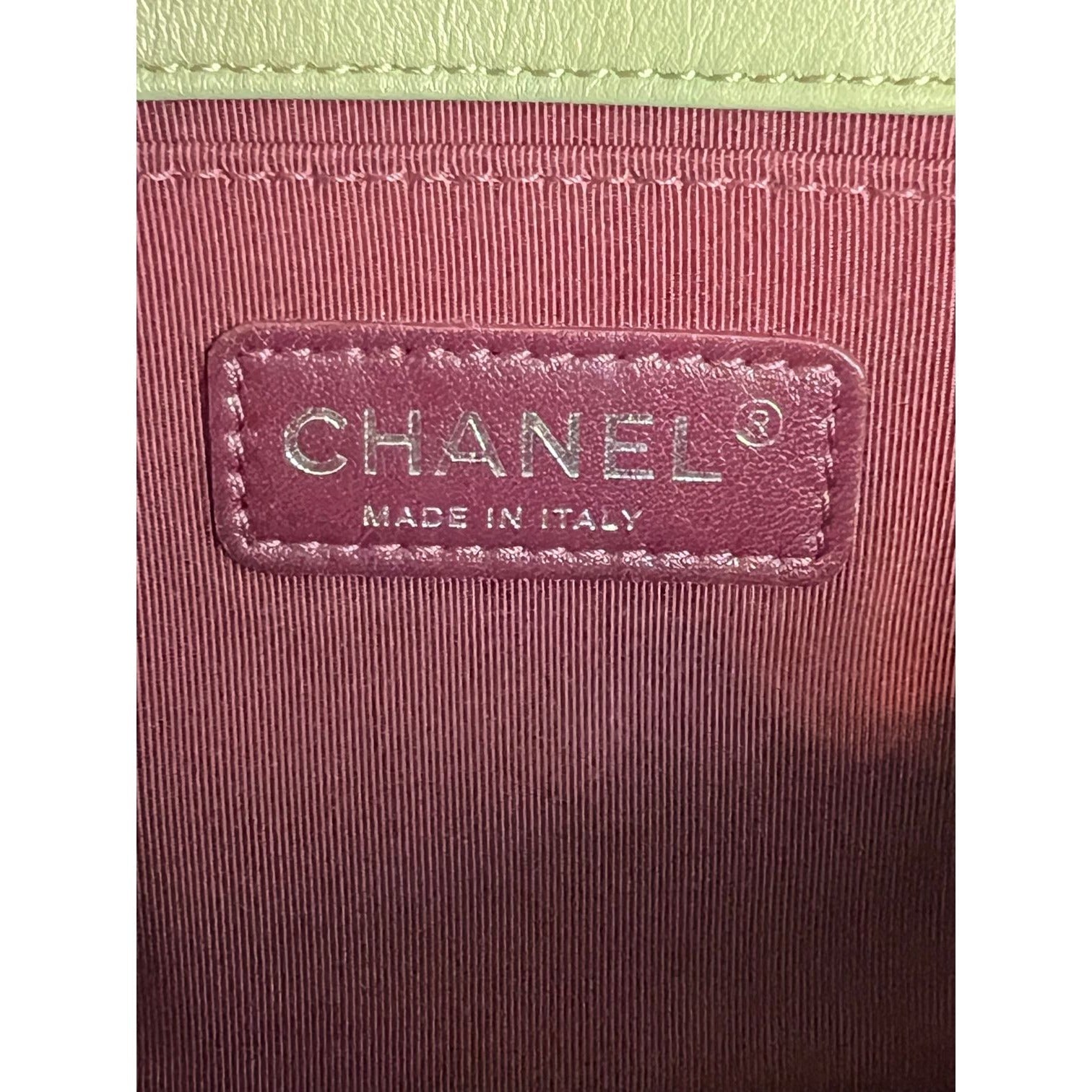 Chanel Calfskin Chevron Quilted Medium Boy Flap Light Green Bag