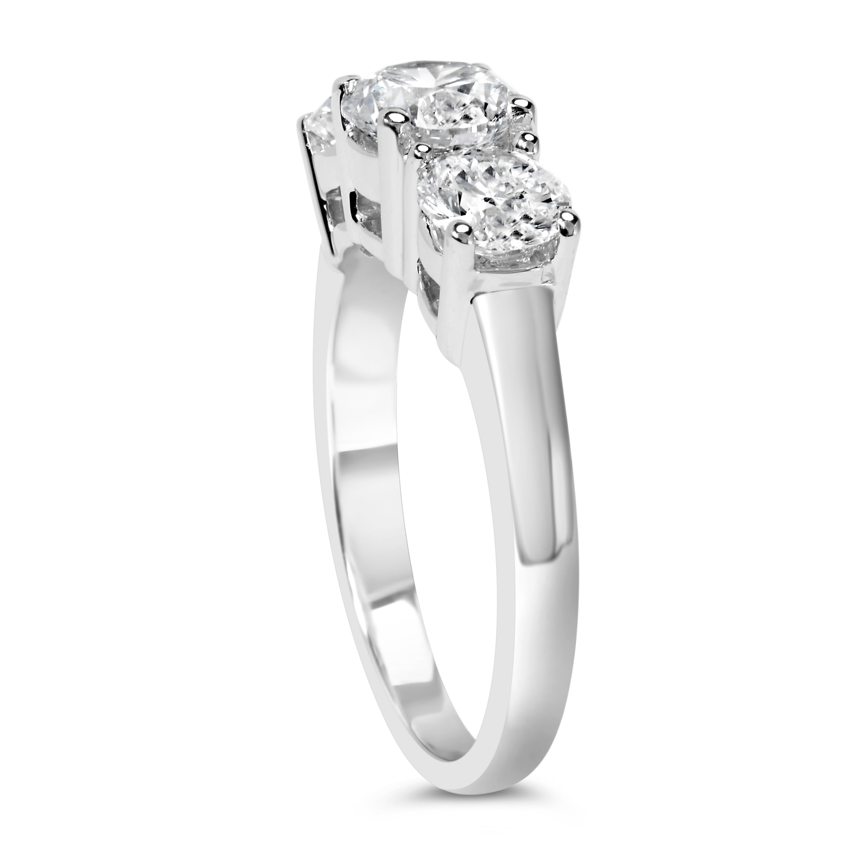 14K White Gold 2.00 Cttw Lab Grown Diamond 3 Stone Ring Band (F-G Color, VS1-VS2 Clarity) - Ring Size 7