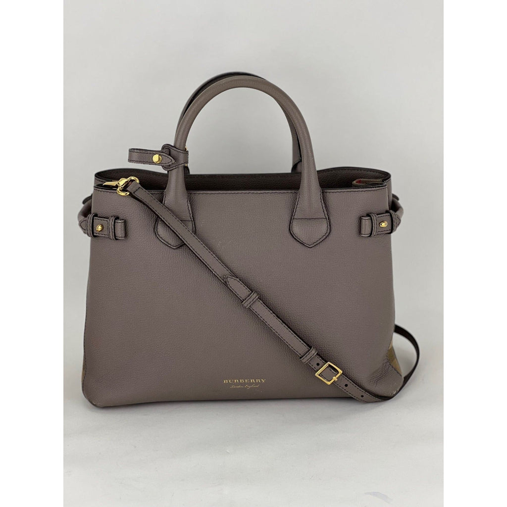 Burberry Banner House Check Leather Canvas Medium Hand Shoulder Bag