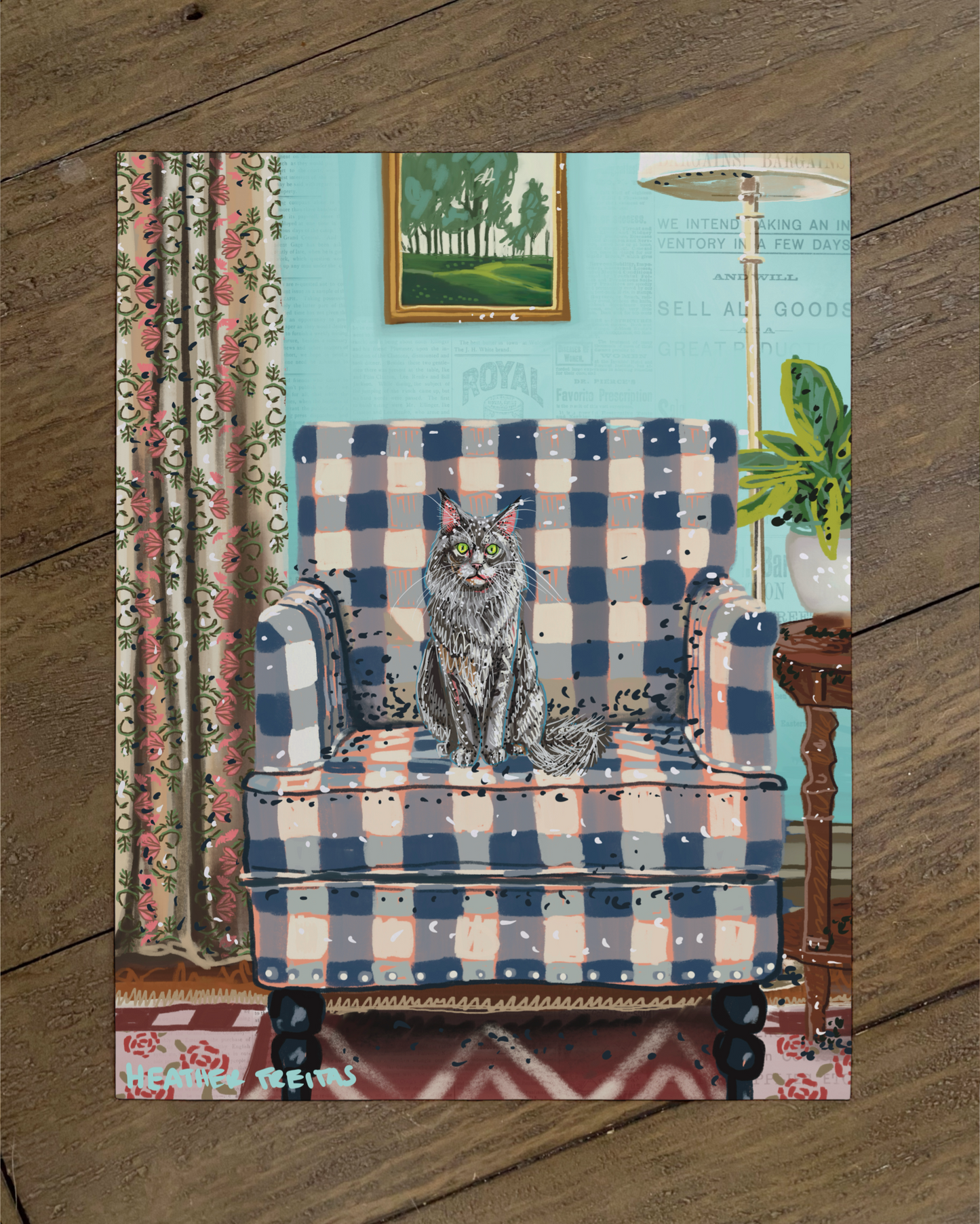 Long Hair Grey Cat - Build Your Pet Portrait Paper Print