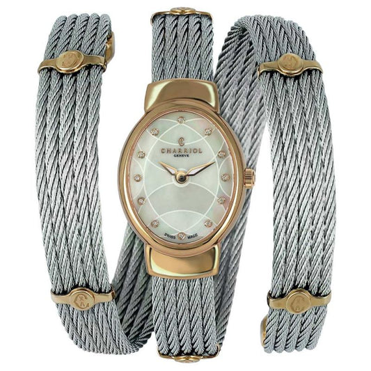 Charriol Twist 30mm Two Tone MOP Diamond Dial On Bracelet Ladies Watch