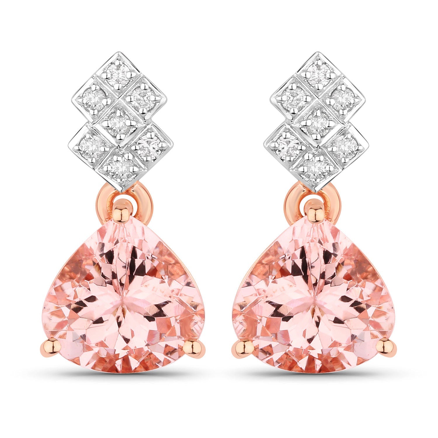 3.31 Carat Genuine Morganite and White Diamond 14K Rose Gold Earrings