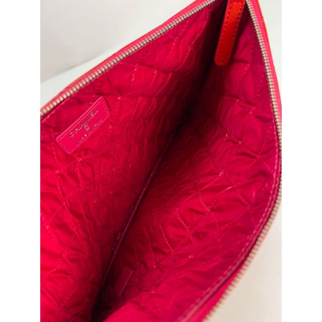 Chanel Patent Quilted Medium Cosmetic Case Dark Pink