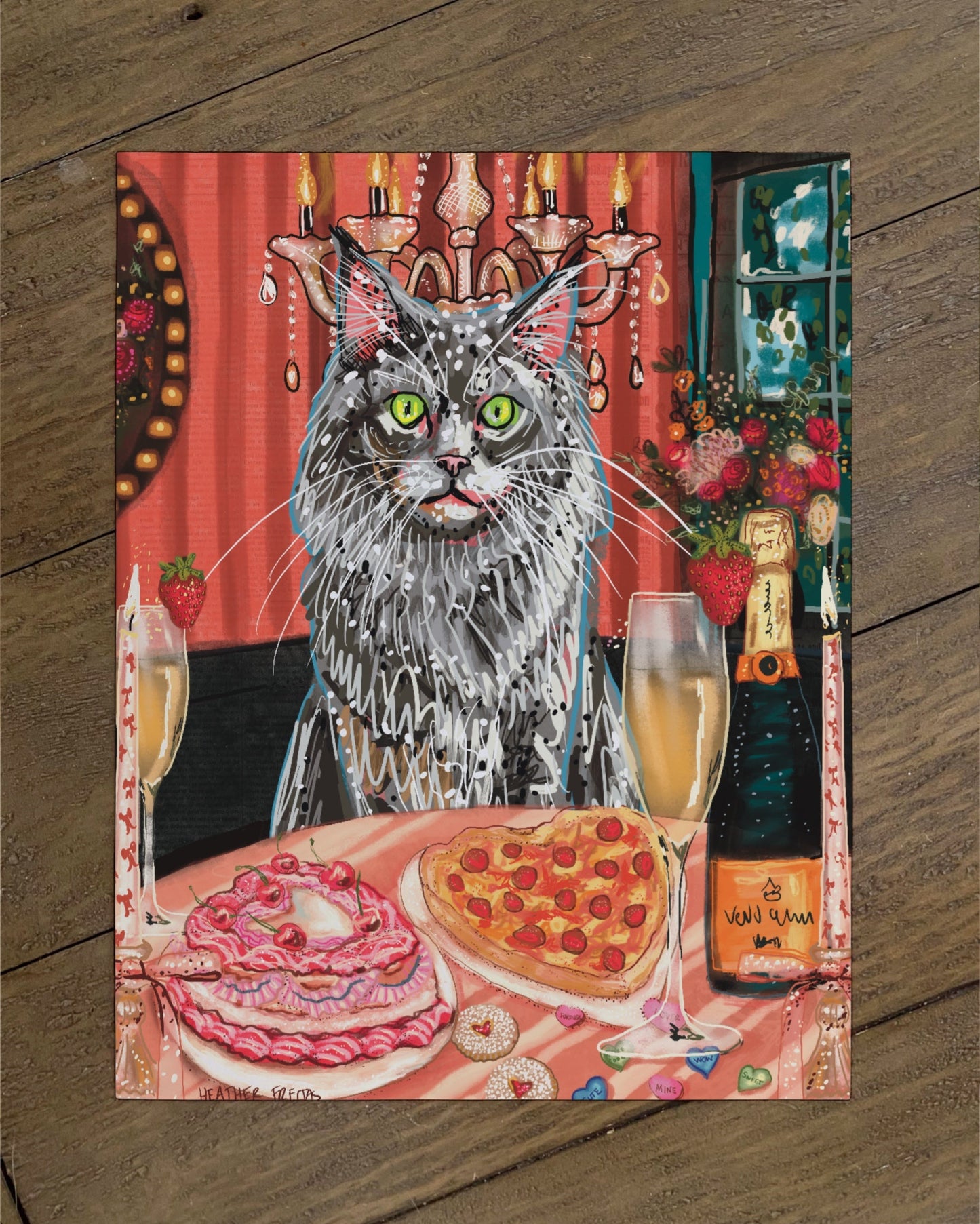 Long Hair Grey Cat - Build Your Pet Portrait Paper Print