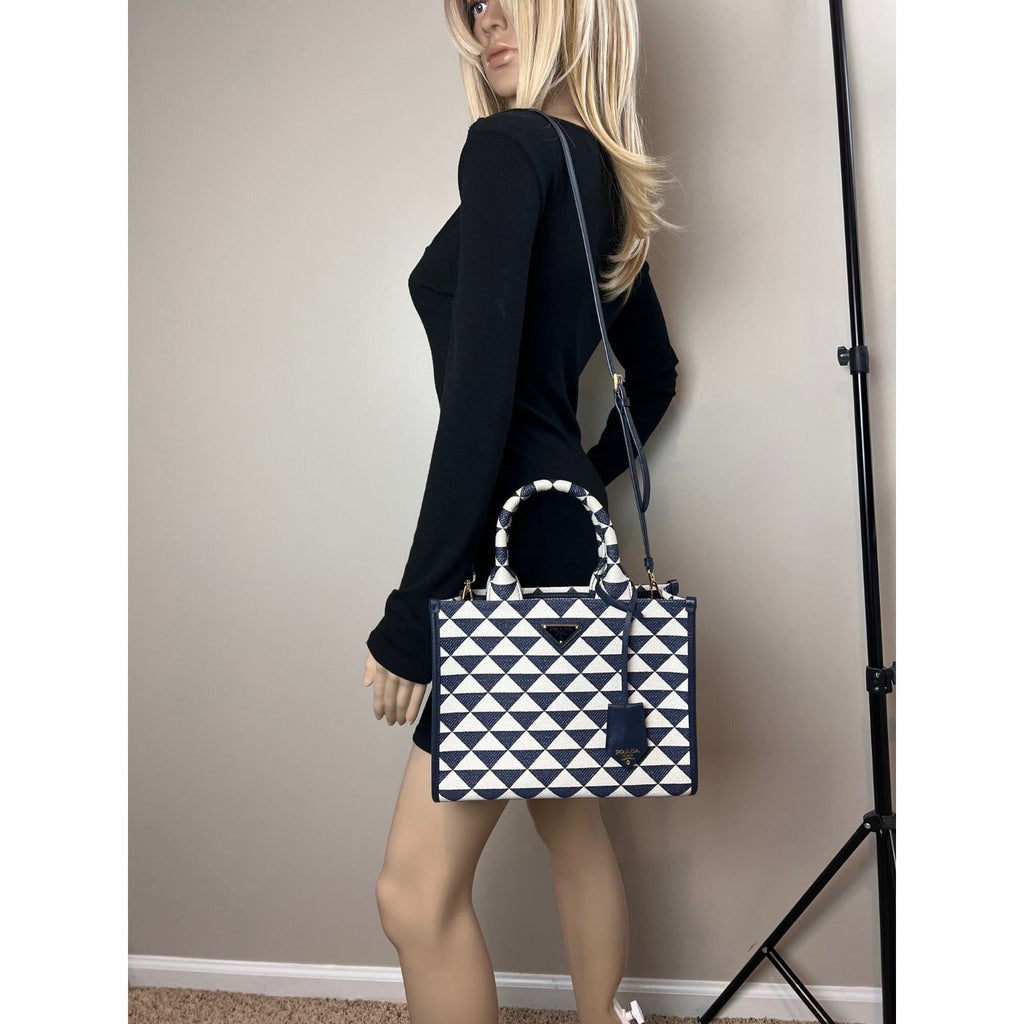 Prada Small Symbole Embroidered Fabric Handbag