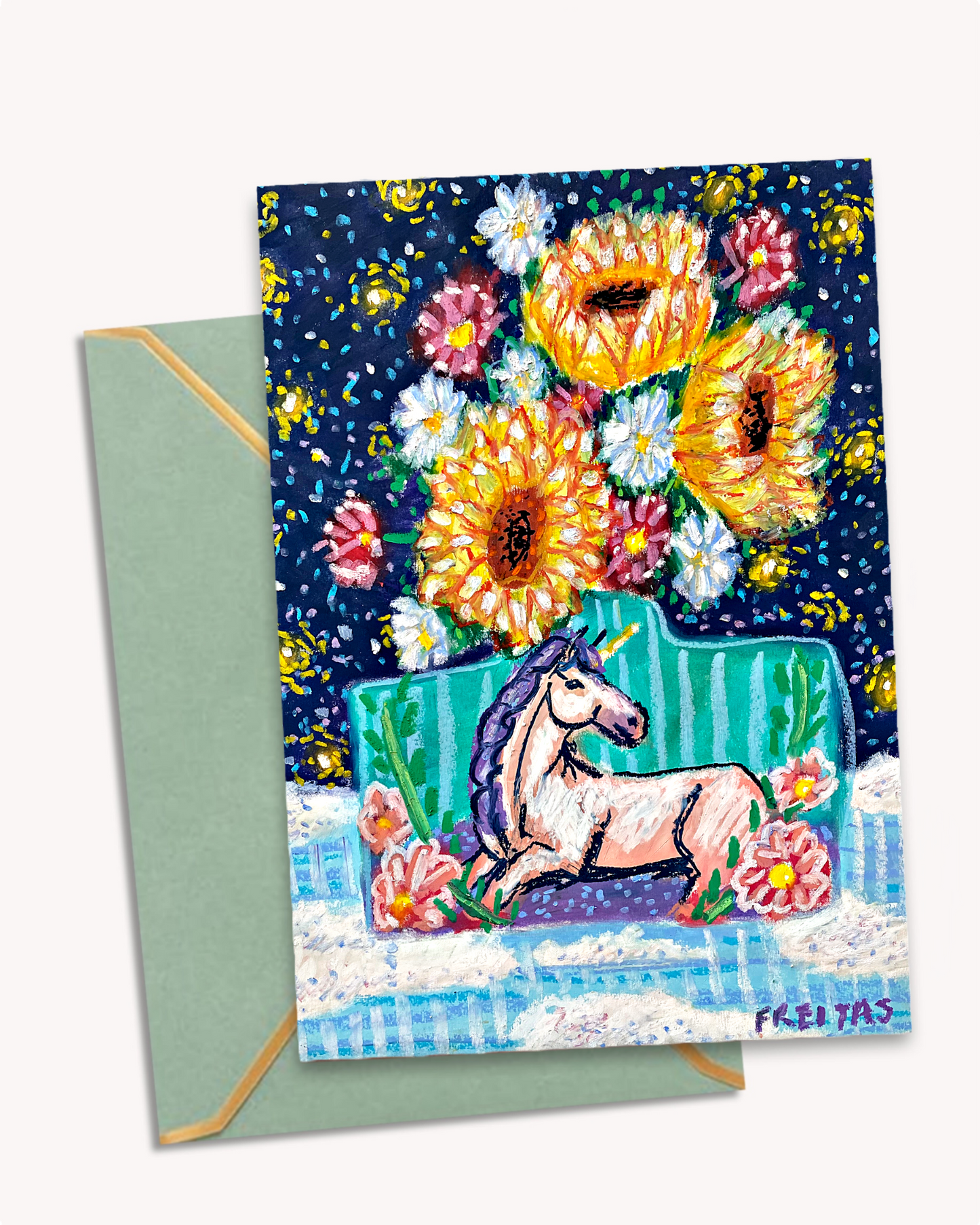 Dusk To Daylight Unicorn Vase - Greeting Card / Fine Art Print