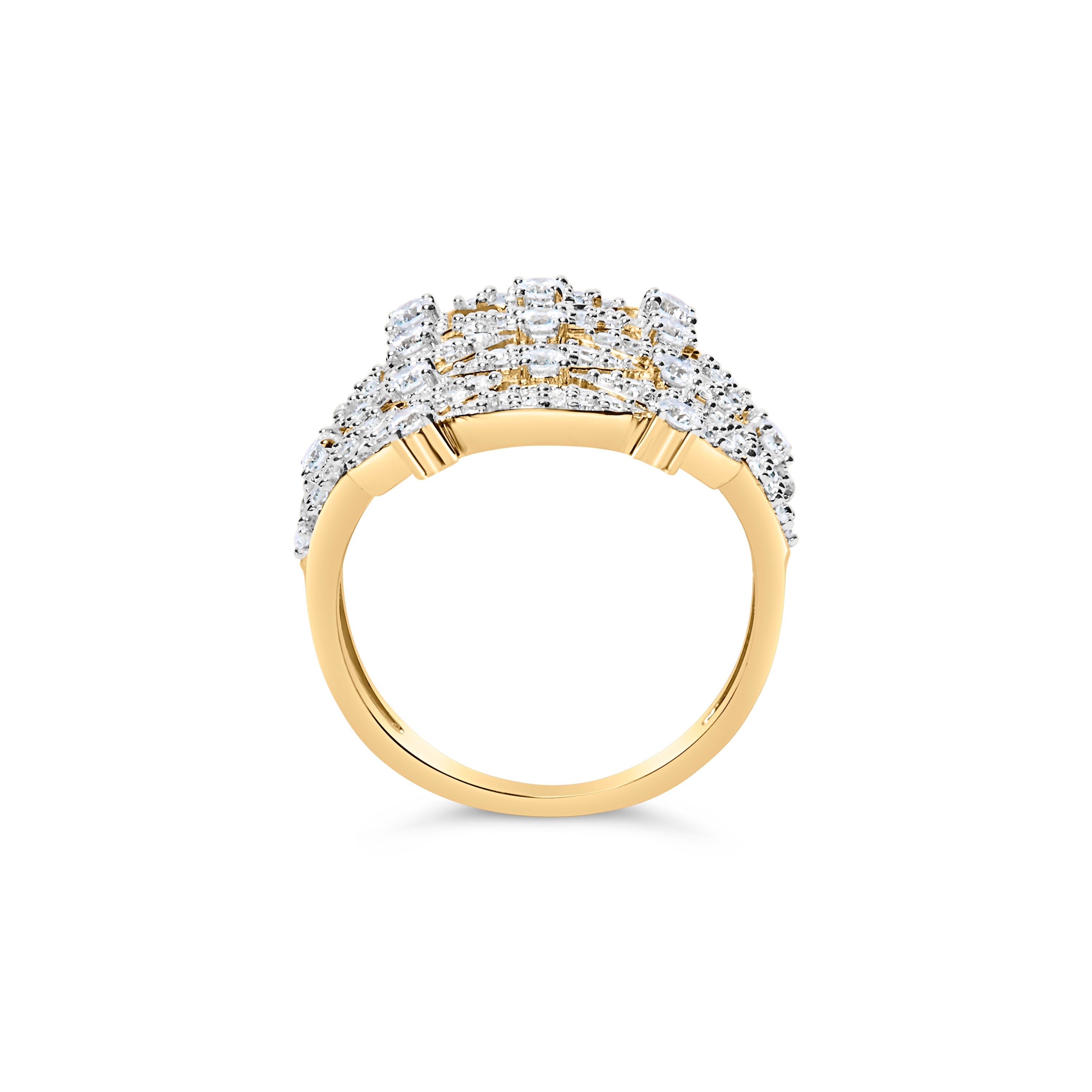 14K Yellow Gold 1.0 Cttw Diamond Geometric Stacked Open Cocktail Ring (I-J Color, I1-I2 Clarity) - Ring Size 7