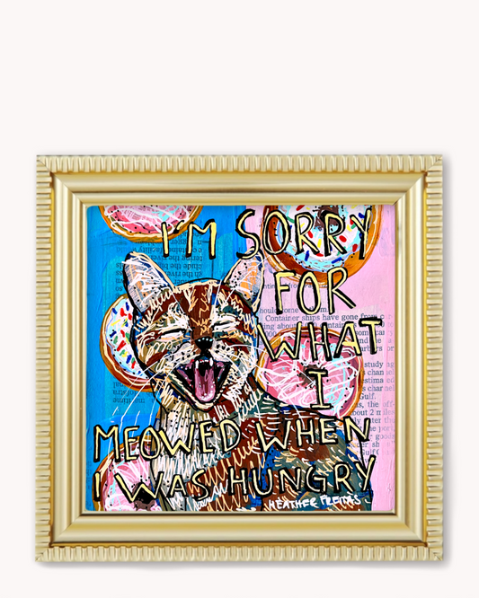 Hungry Cat Framed Magnet ( Medium )