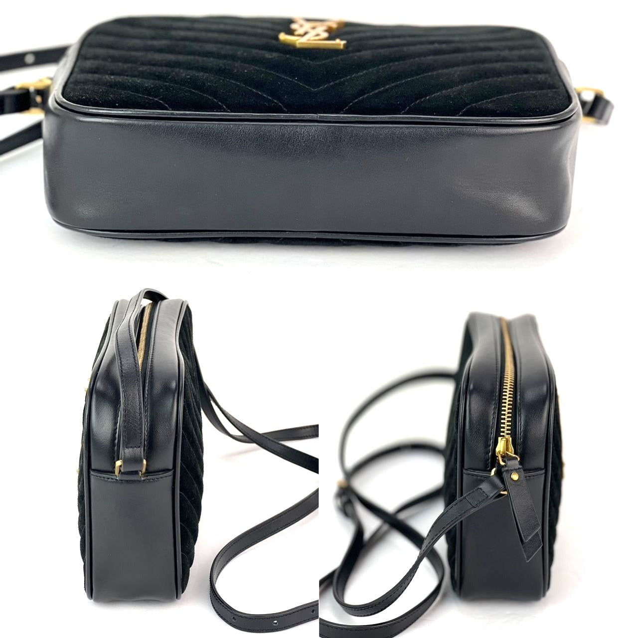 YVES SAINT LAURENT Lou Camera Matelasse Black Suede Crossbody Bag