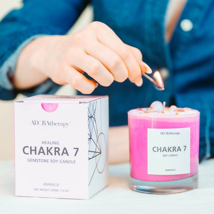 Chakra 7 Soy Candle with Strawberry Quartz Gemstones