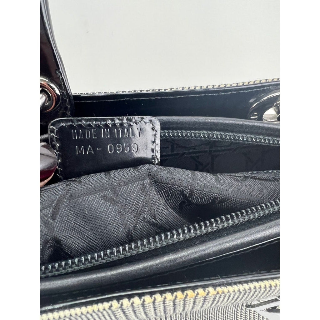 Christian Dior Large Lady Black Patent Leather Canvas Hand Bag