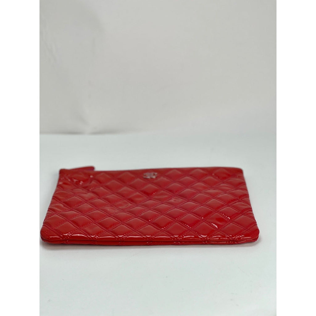 Chanel Patent Quilted Medium Cosmetic Case Dark Pink