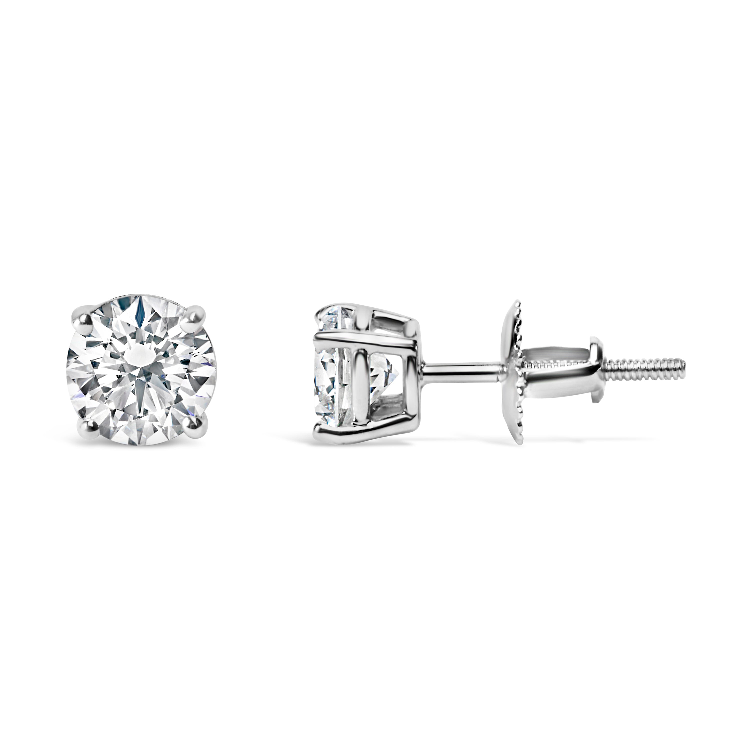 14K White Gold 2.00 Cttw Lab Grown Round Brilliant-Cut Diamond Classic 4-Prong Stud Earrings with Screw Backs (F-G color, VVS2-VS1 Clarity)