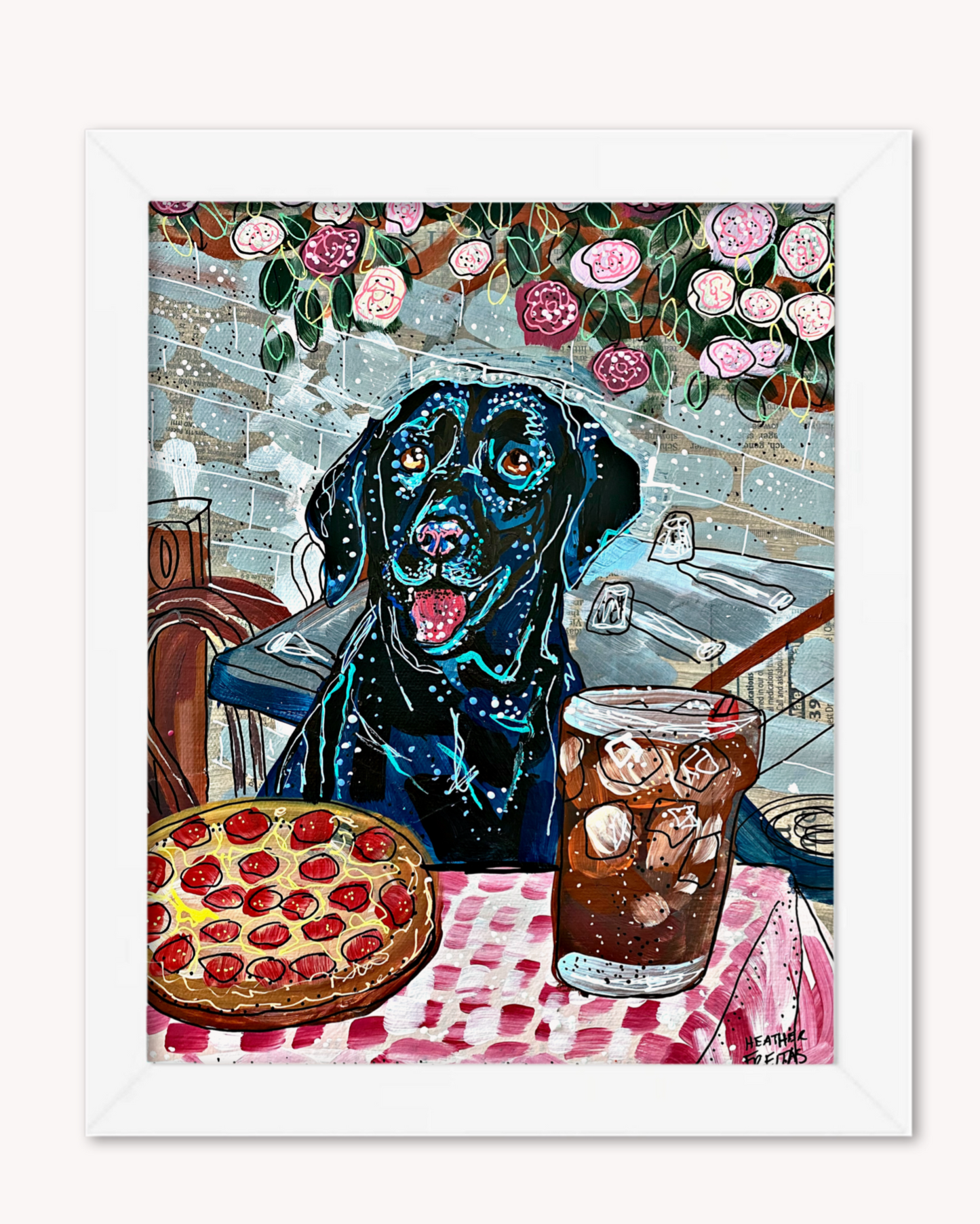 Black Labrador At Pizza Restaurant Print