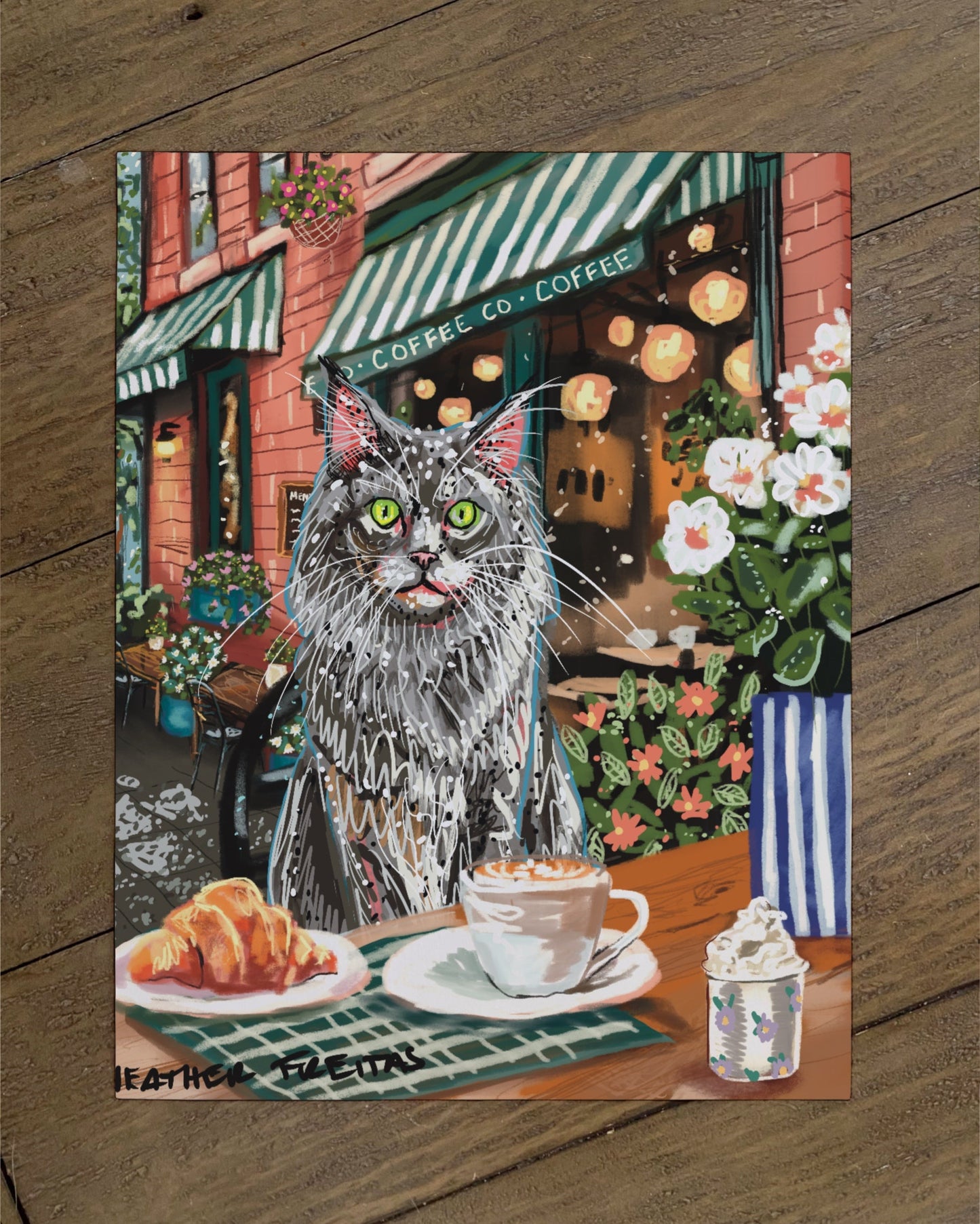 Long Hair Grey Cat - Build Your Pet Portrait Paper Print