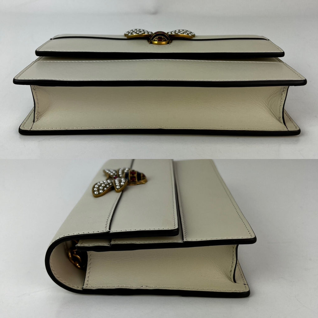 Gucci Queen Margaret Bee Wallet on a Chain Mystic White Clutch