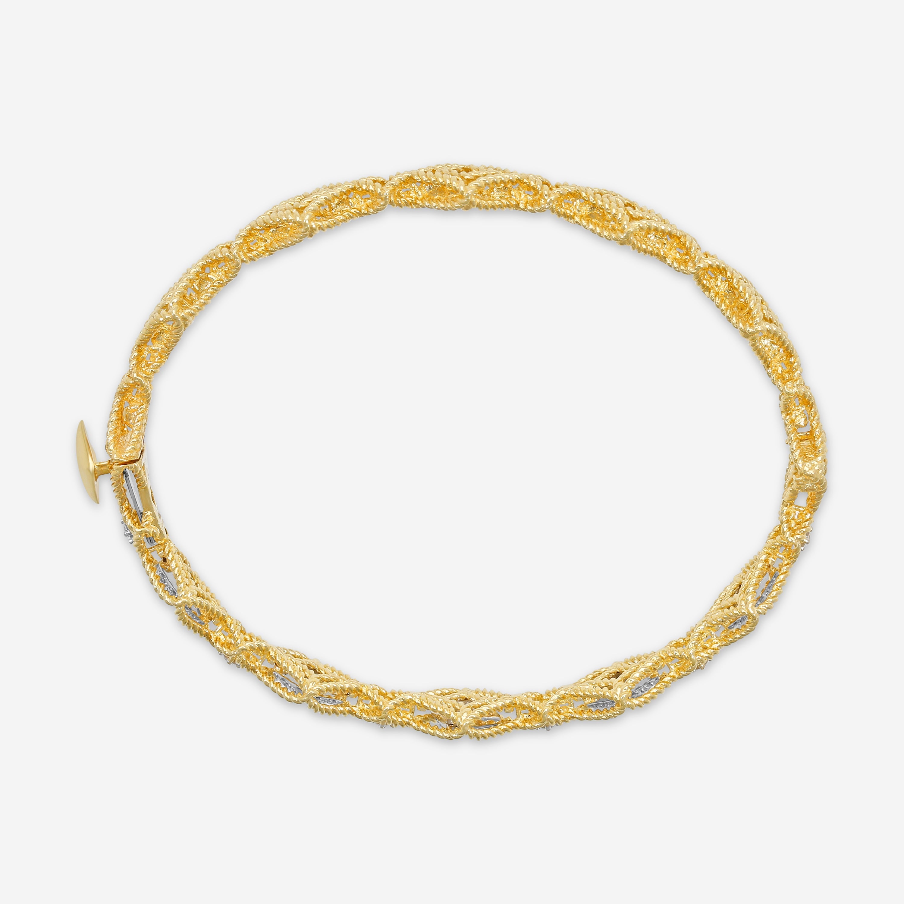 Roberto Coin Roman Barocco 18K Yellow & White Gold Diamond Bangle Bracelet 7771655AJBAX