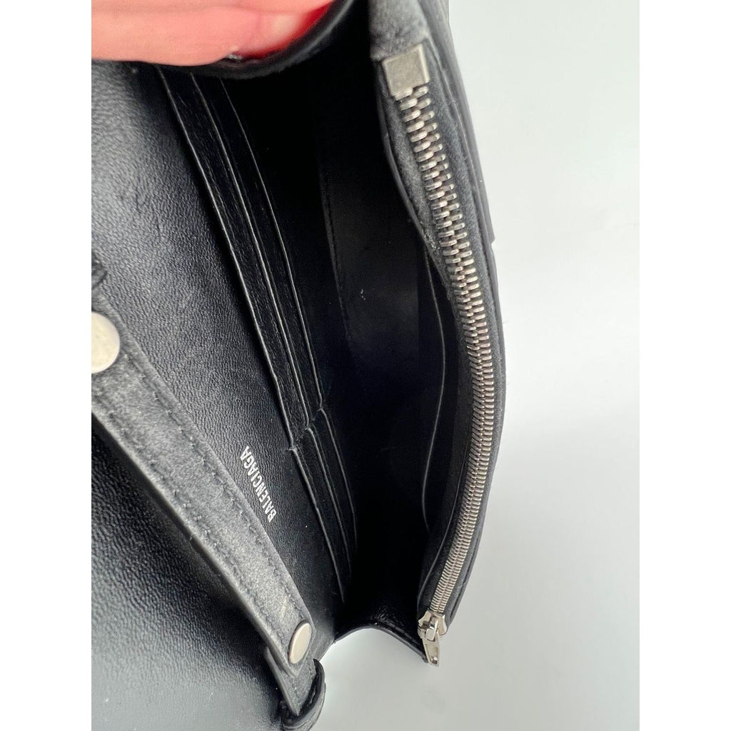 BALENCIAGA Hourglass Wallet On Chain Black Glitter Clutch Shoulder Bag