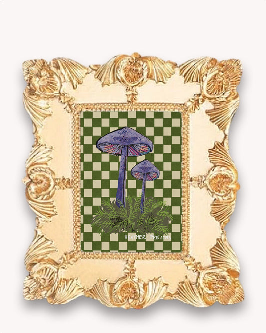 Purple Mushrooms Framed Magnet ( Small )