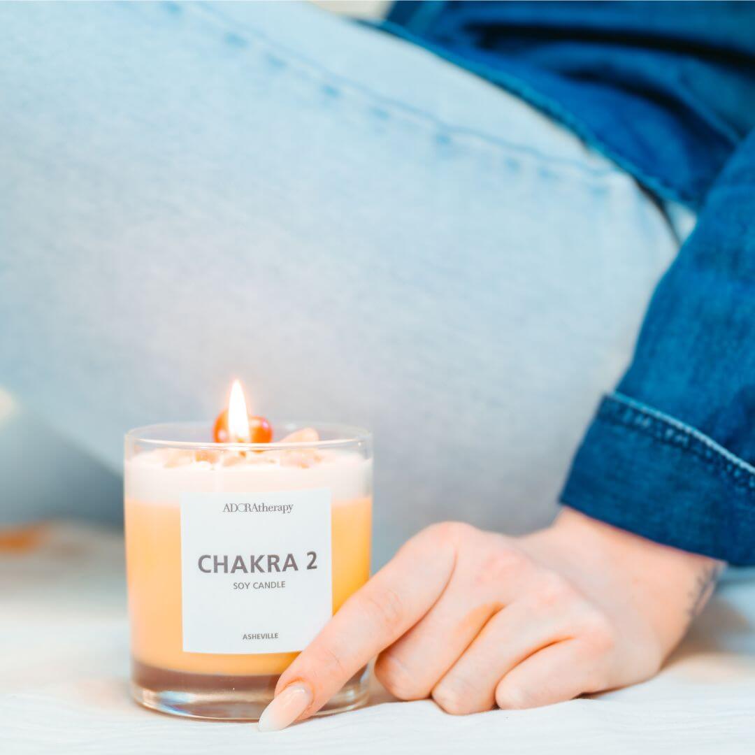 Chakra 2 Soy Candle with Sunstone Gemstones