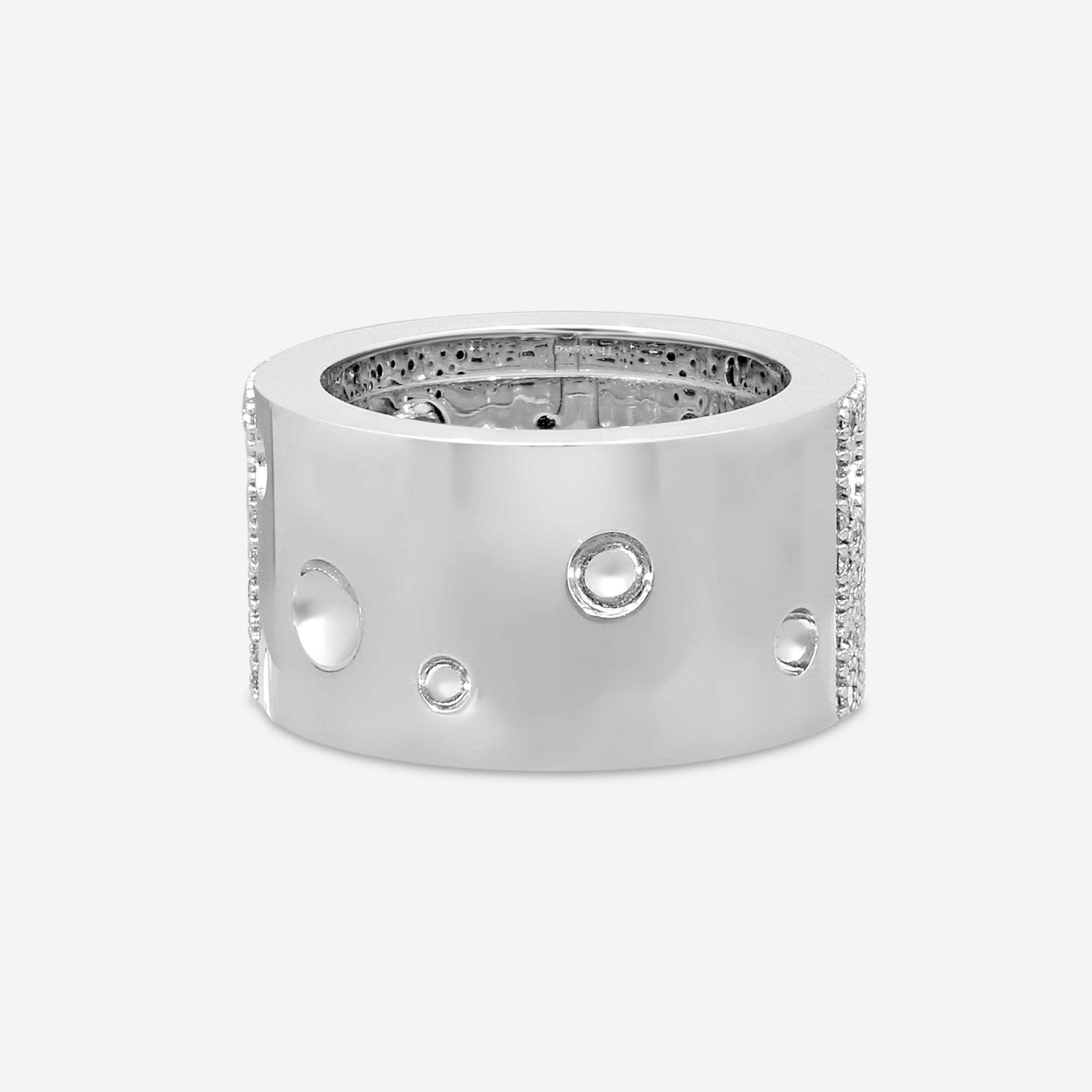 Roberto Coin Pois Moi Luna 18K White Gold Diamond Wide Band Ring Sz. 6.5 8882510AW65X