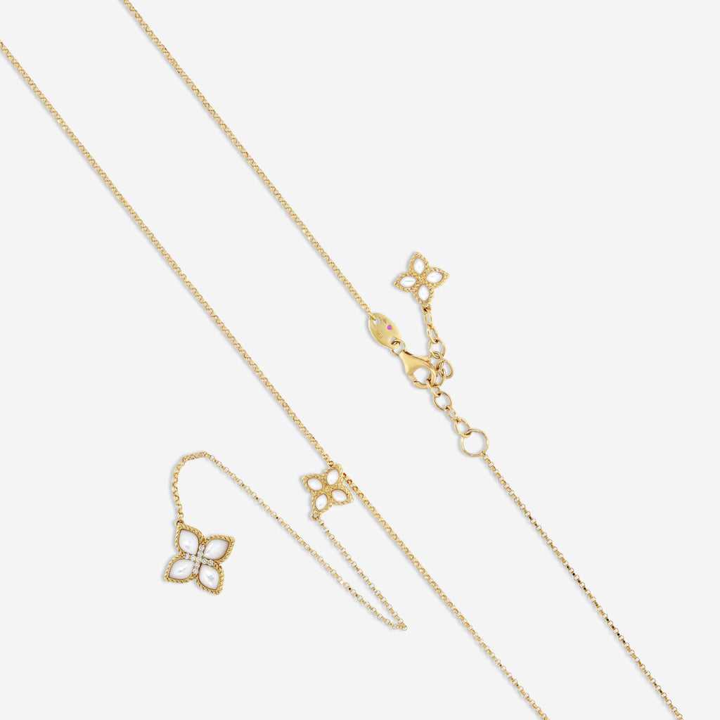Roberto Coin Venetian Princess 18K Yellow Gold Diamond & Mother of Pearl Flower Lariat Necklace 8882562AY15MX