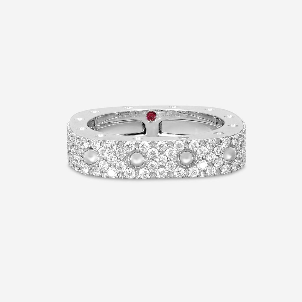 Roberto Coin Pois Moi 18K White Gold Diamond 1-Row Square Band Ring Sz. 6.5 888703AW65X0