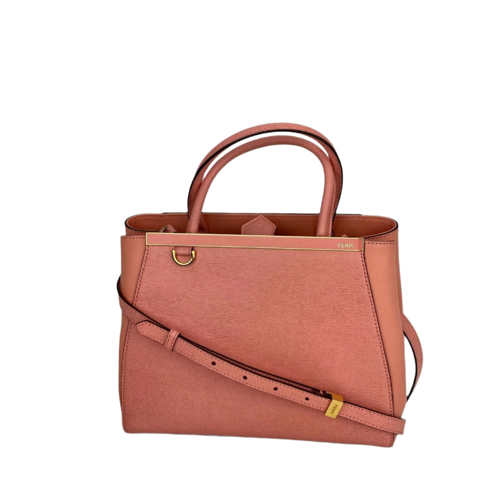 Fendi Vitello Elite Flamingo Petite 2Jours Pink Tote Shoulder Crossbody Bag