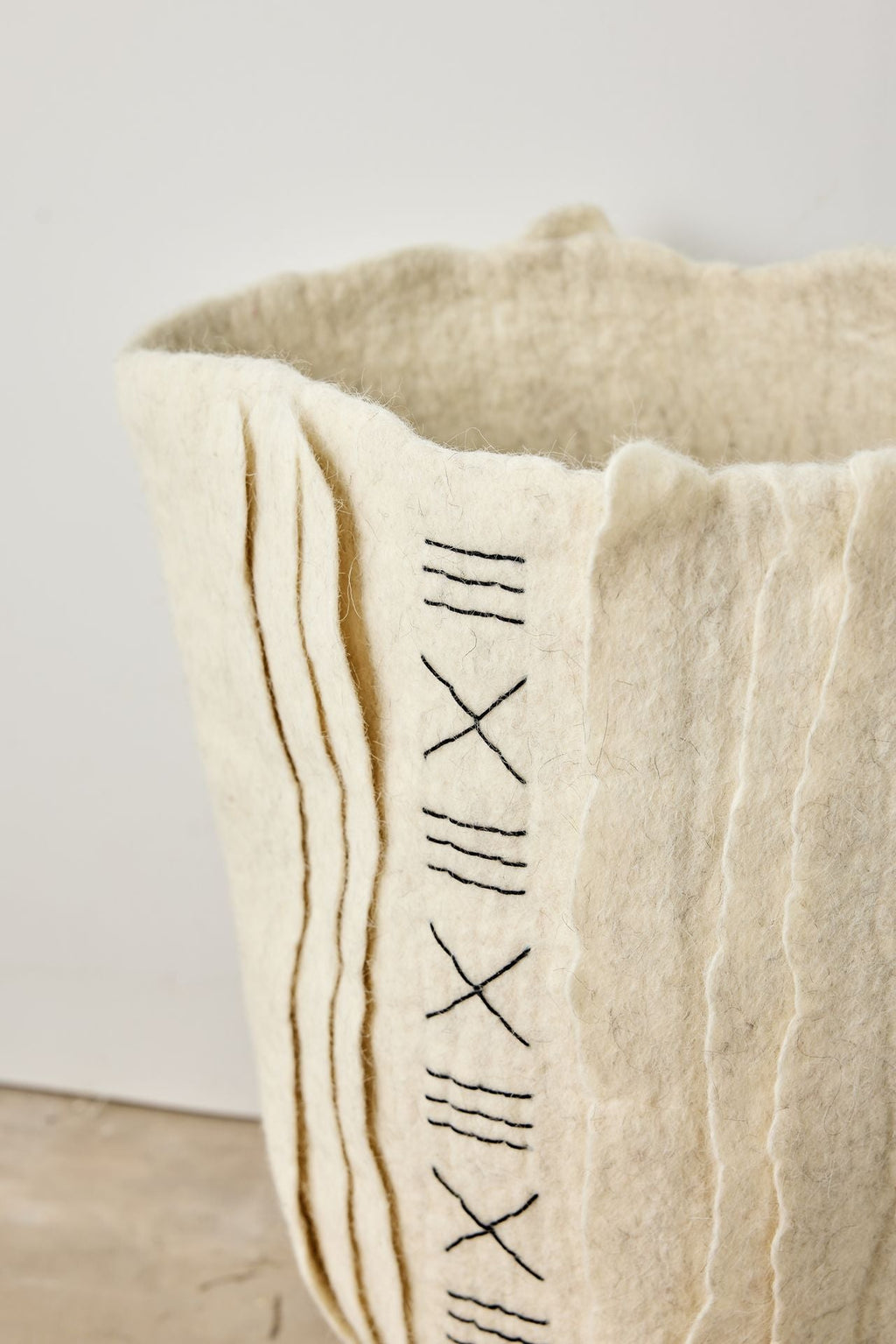 Zulu Hand-Felted Ivory Wool Floor Vase