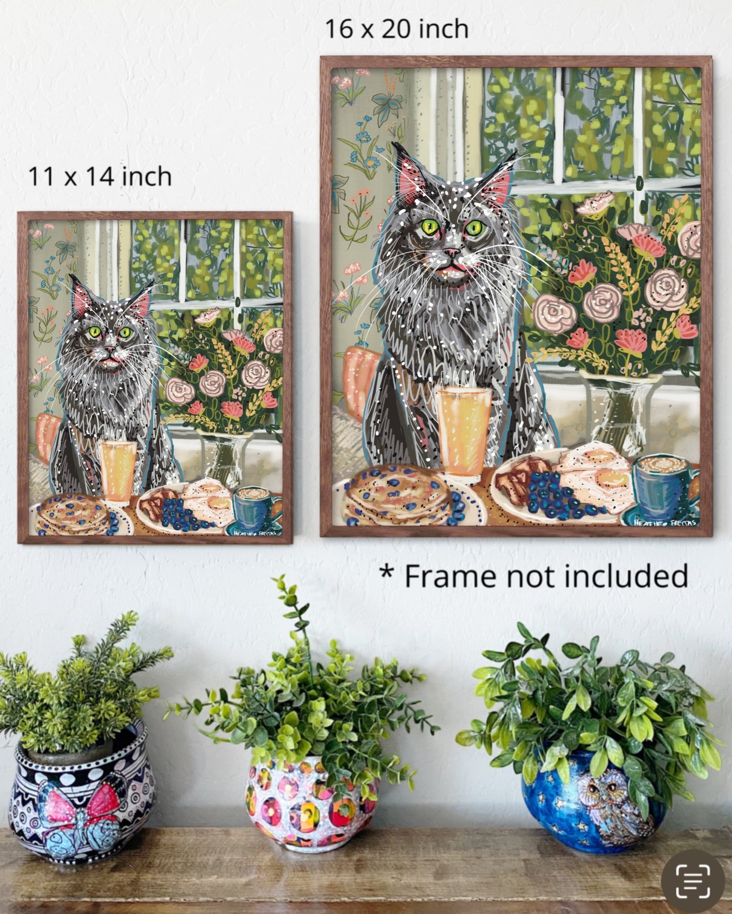 Long Hair Grey Cat - Build Your Pet Portrait Paper Print