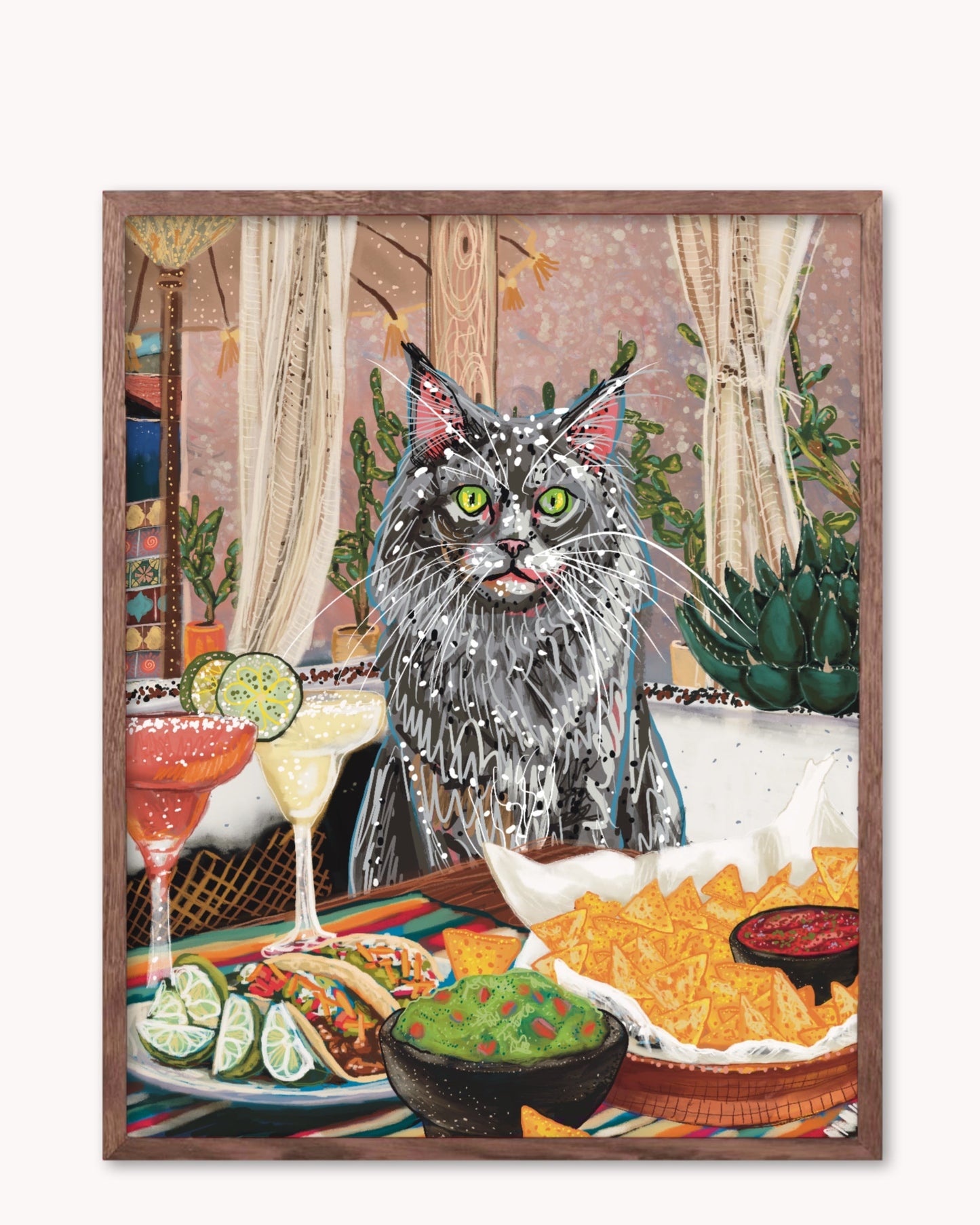 Long Hair Grey Cat - Build Your Pet Portrait Paper Print