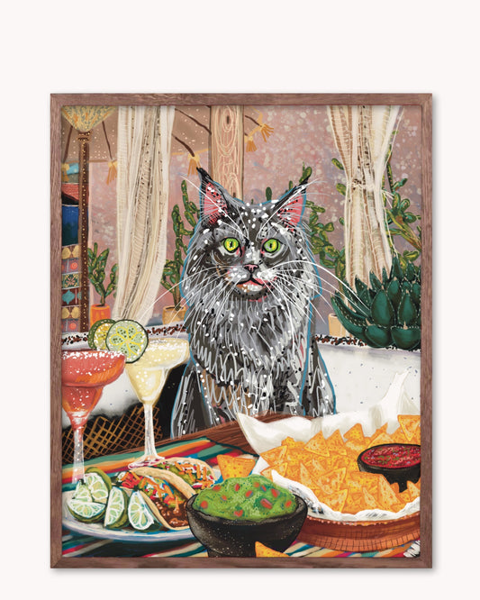 Long Hair Grey Cat - Build Your Pet Portrait Paper Print