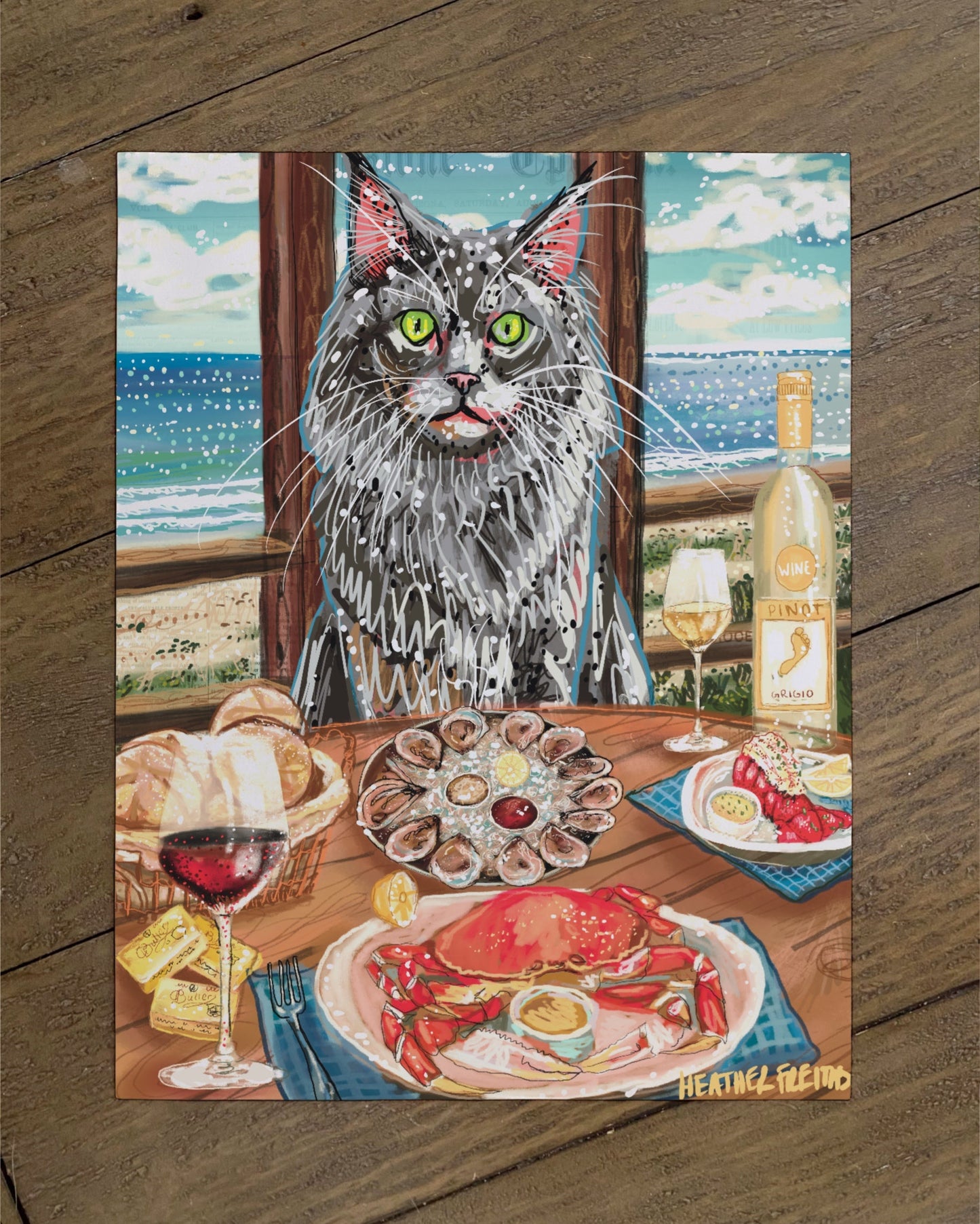 Long Hair Grey Cat - Build Your Pet Portrait Paper Print