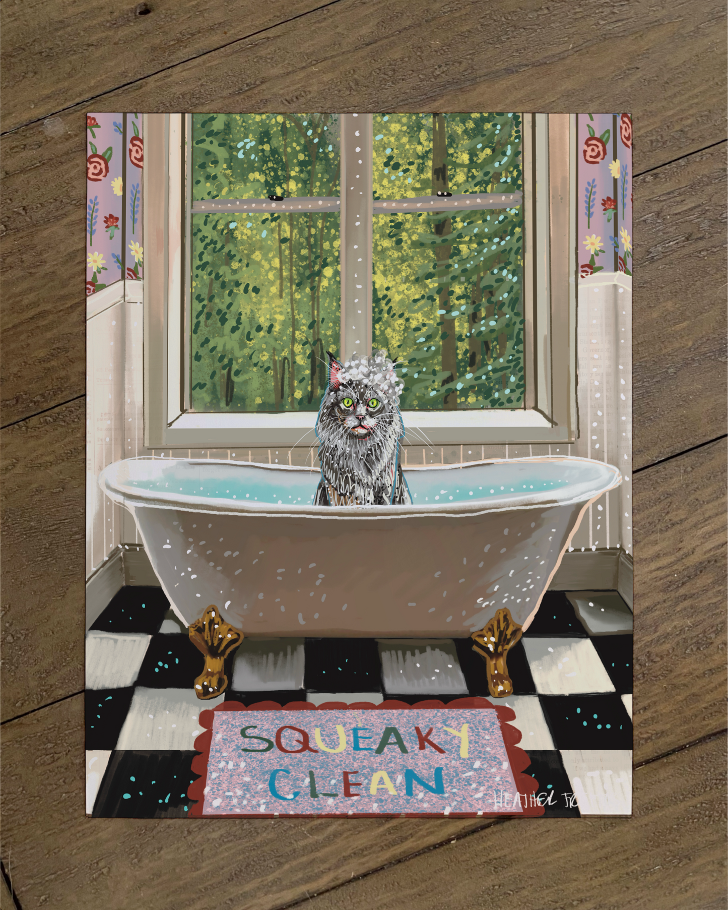 Long Hair Grey Cat - Build Your Pet Portrait Paper Print