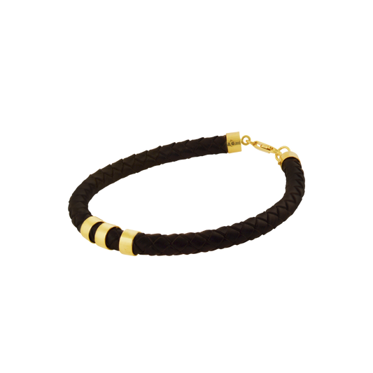 Leather bracelet with clasp and details in 18K yellow gold; .CHP-27310