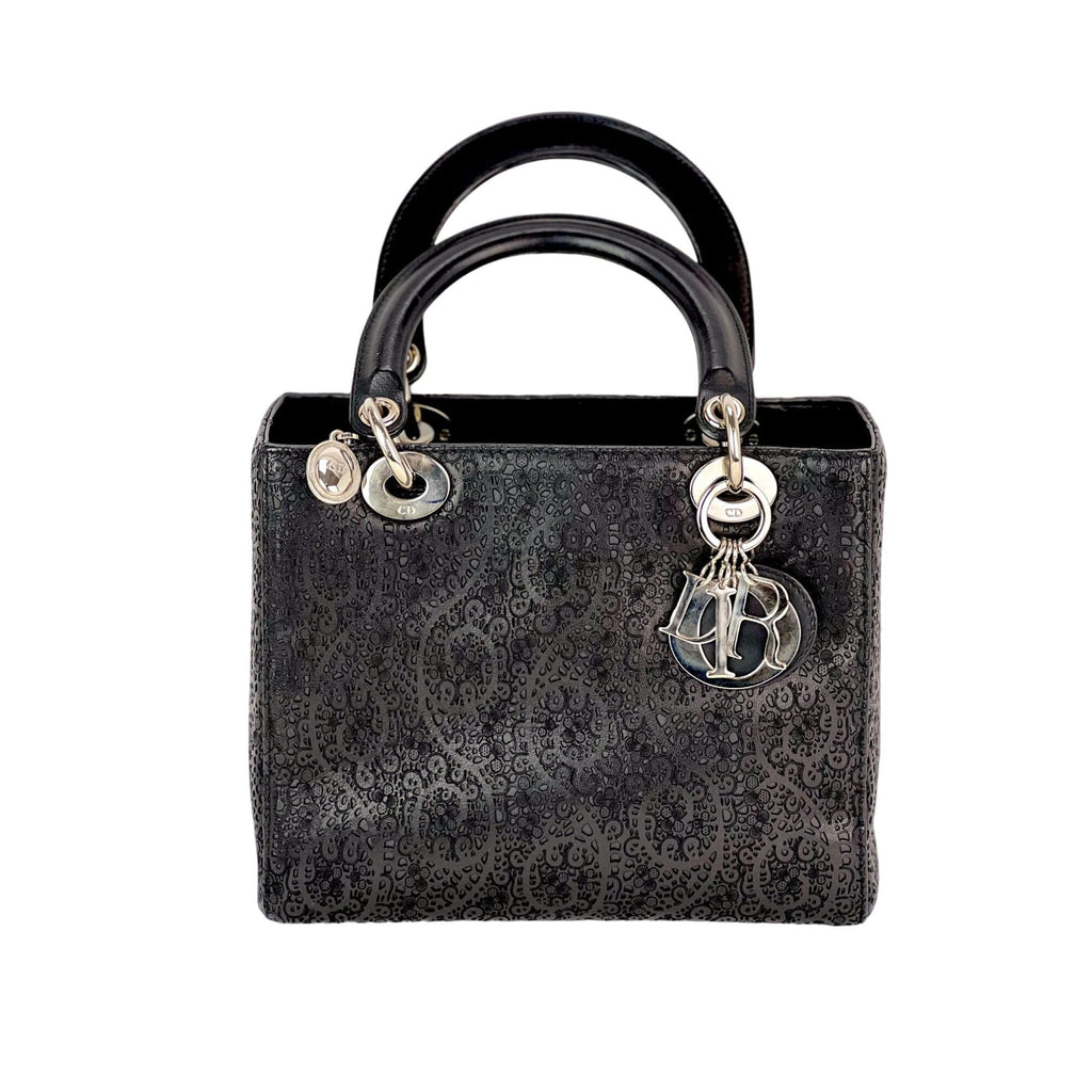 Christian Dior Medium Lady Laced Black Leather Limited Edition Shoulder Bag