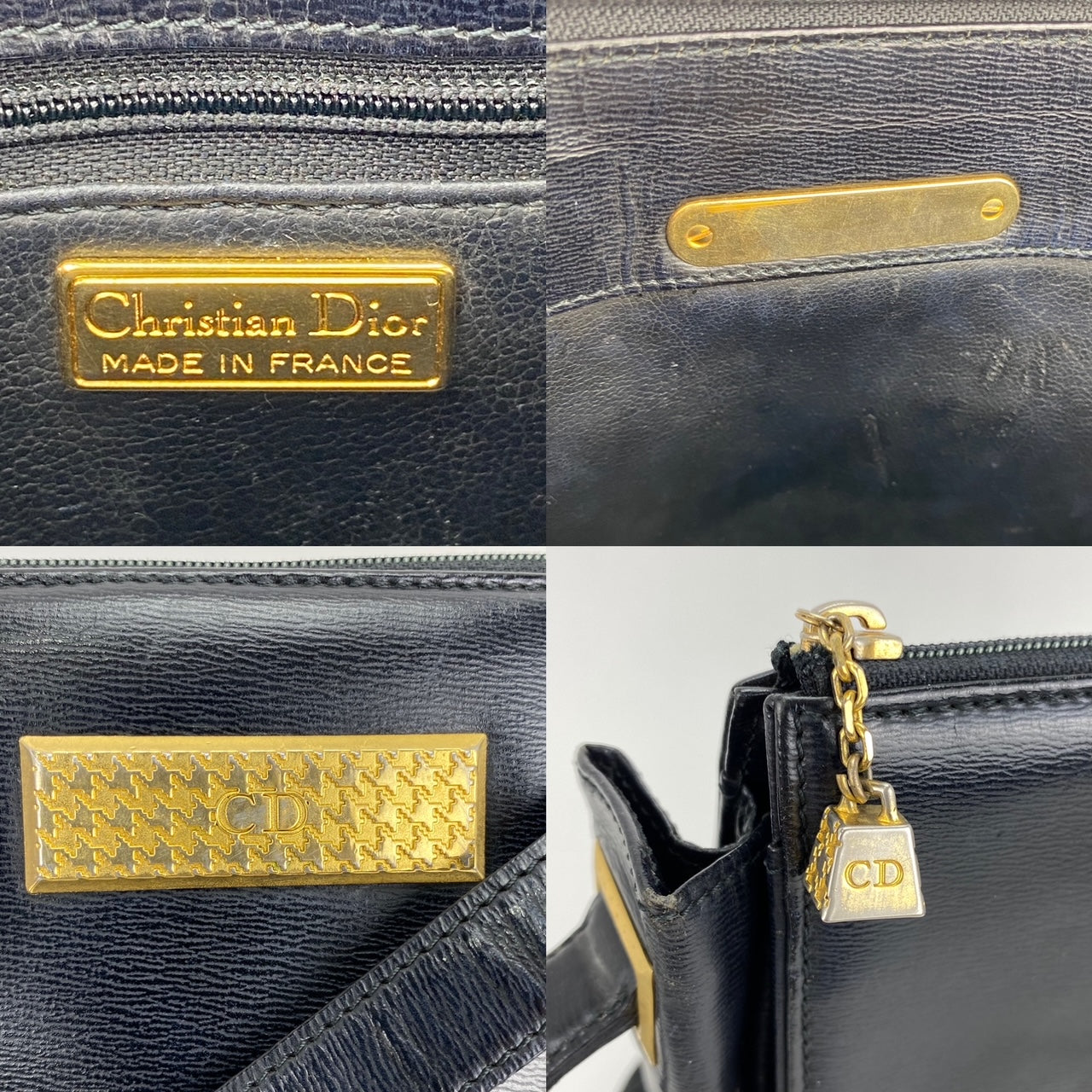 CHRISTIAN DIOR Black  Leather Adjustable Shoulder Bag Authentic Pre owned