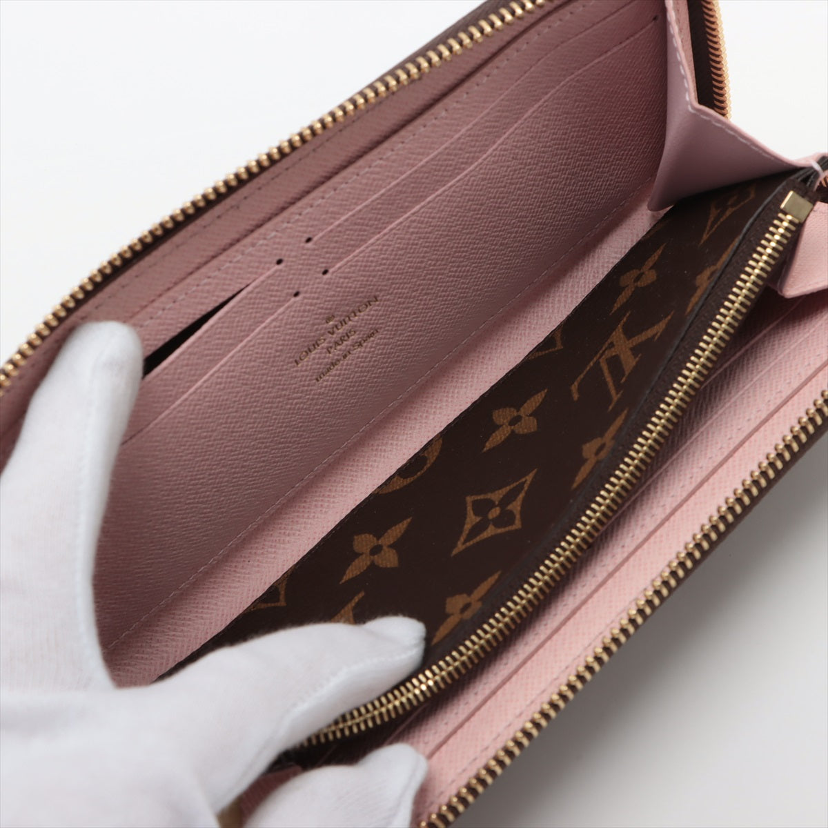 Louis Vuitton Monogram Portofeuille Clemence M61298 CA3177 Rose Ballerine Zip Round Wallet