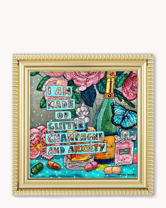 Glitter, Champagne & Anxiety Framed Magnet ( Medium )