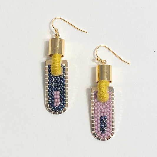 Stripe Geometric Earrings in Indigo/Mauve