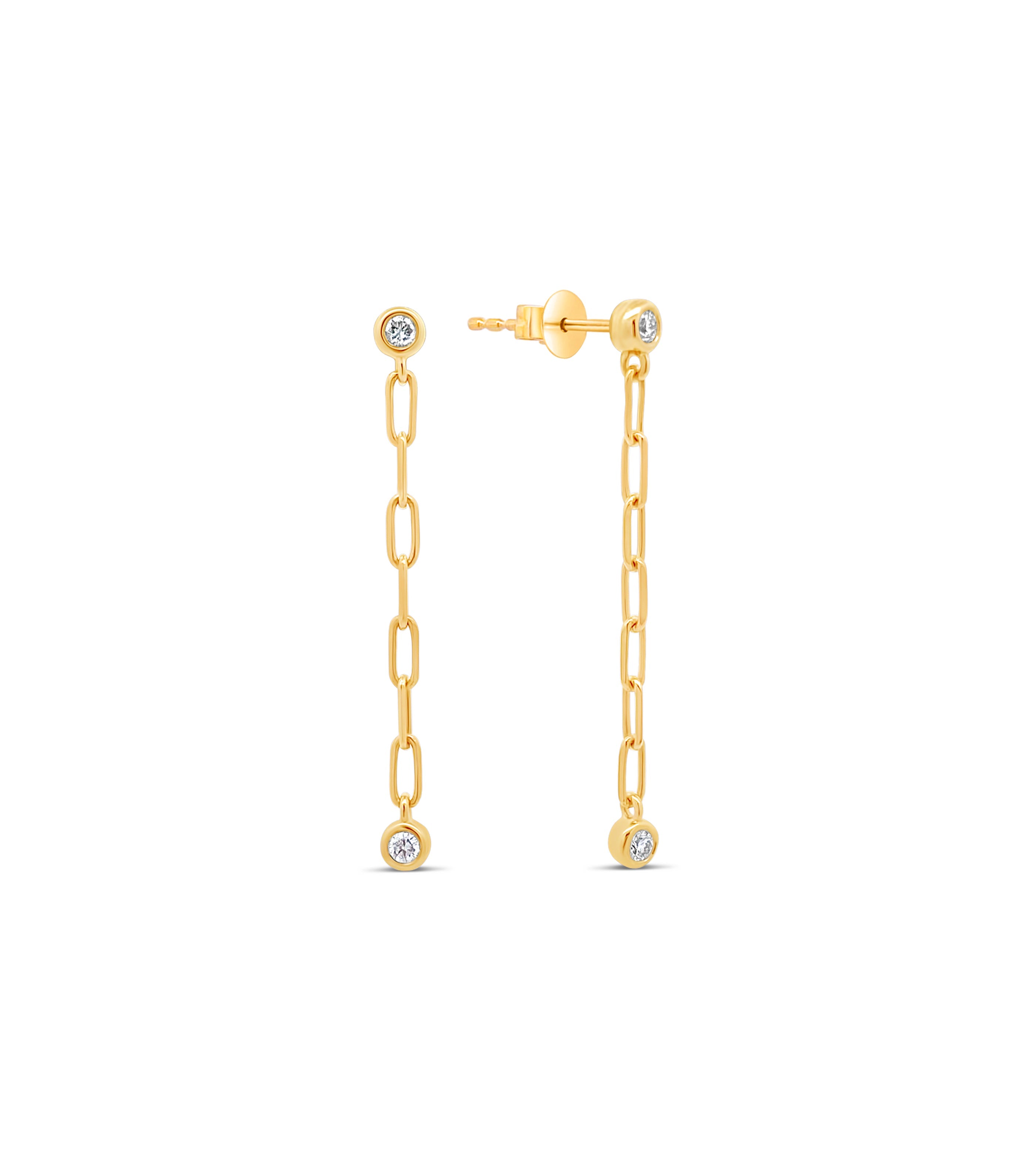 Diamond Solitaire Paperclip Chain Earring