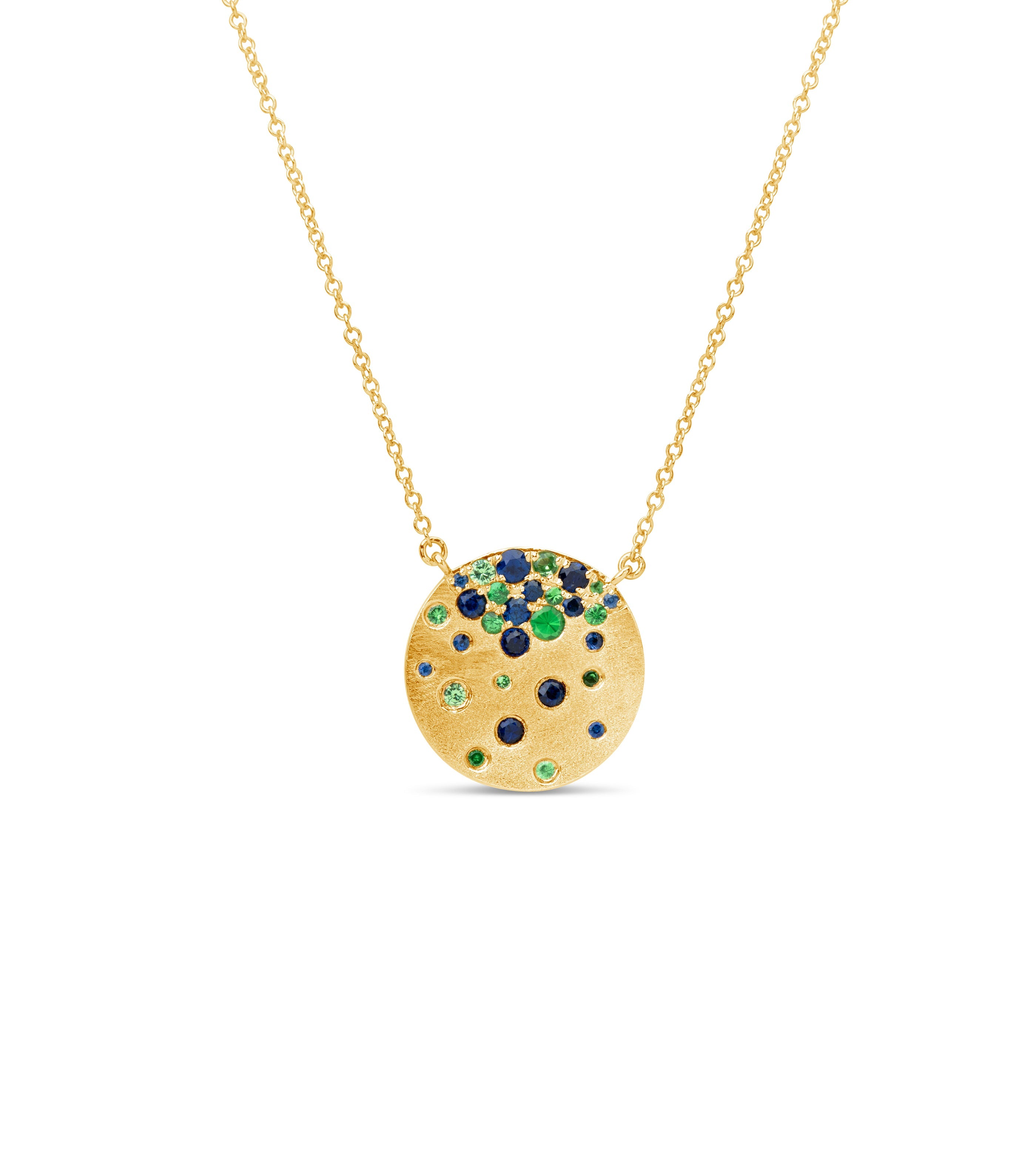 Tsavorite & Sapphire Celestial Disc Necklace