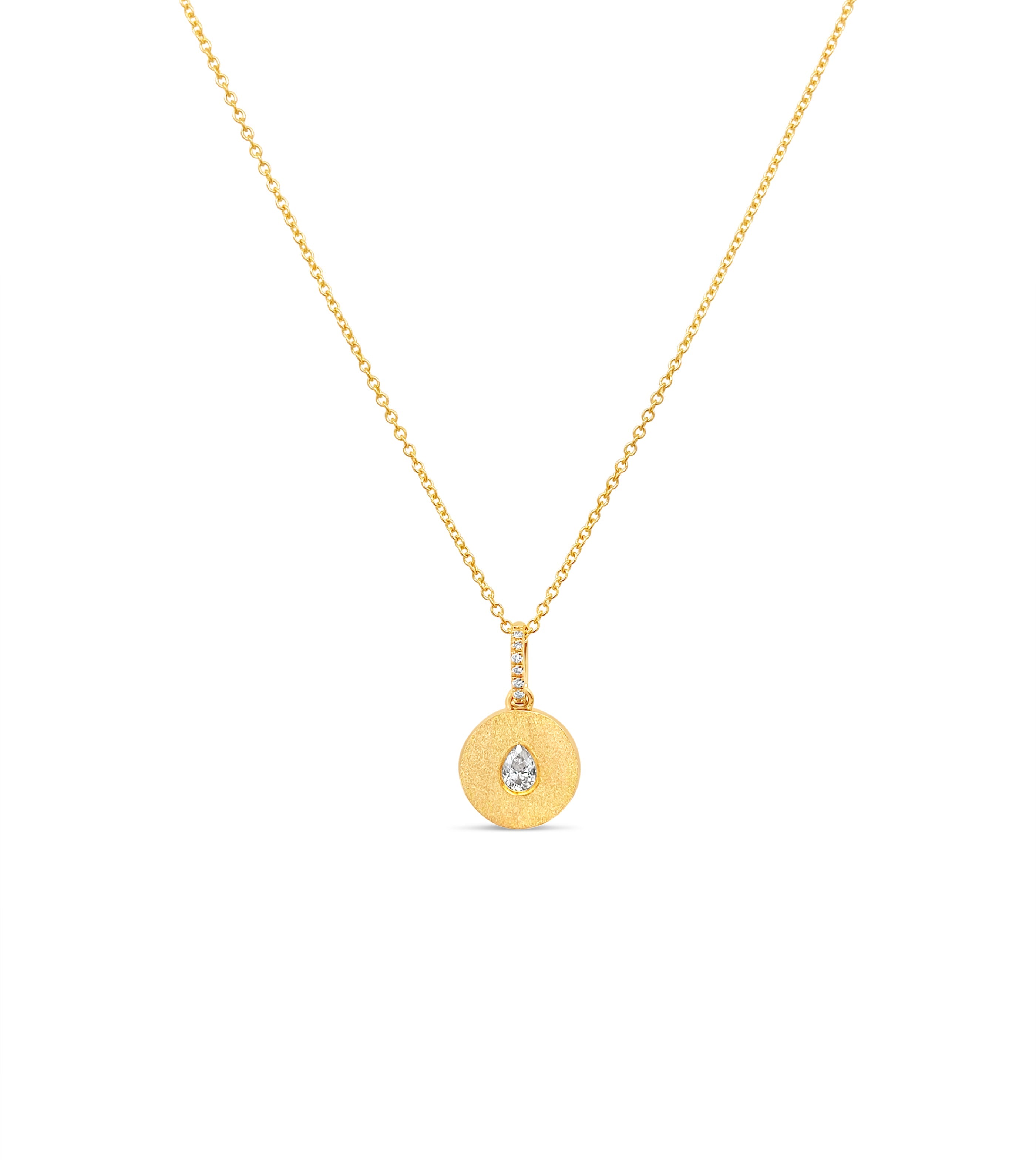 Diamond Pear Flush Disc Necklace