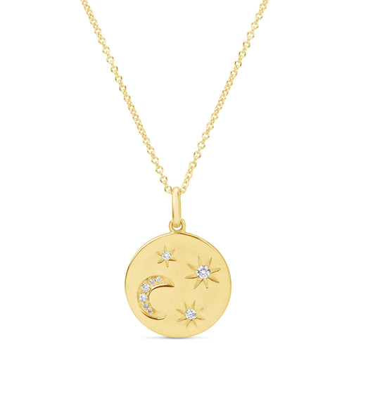 Diamond Moon & Star Disc Necklace