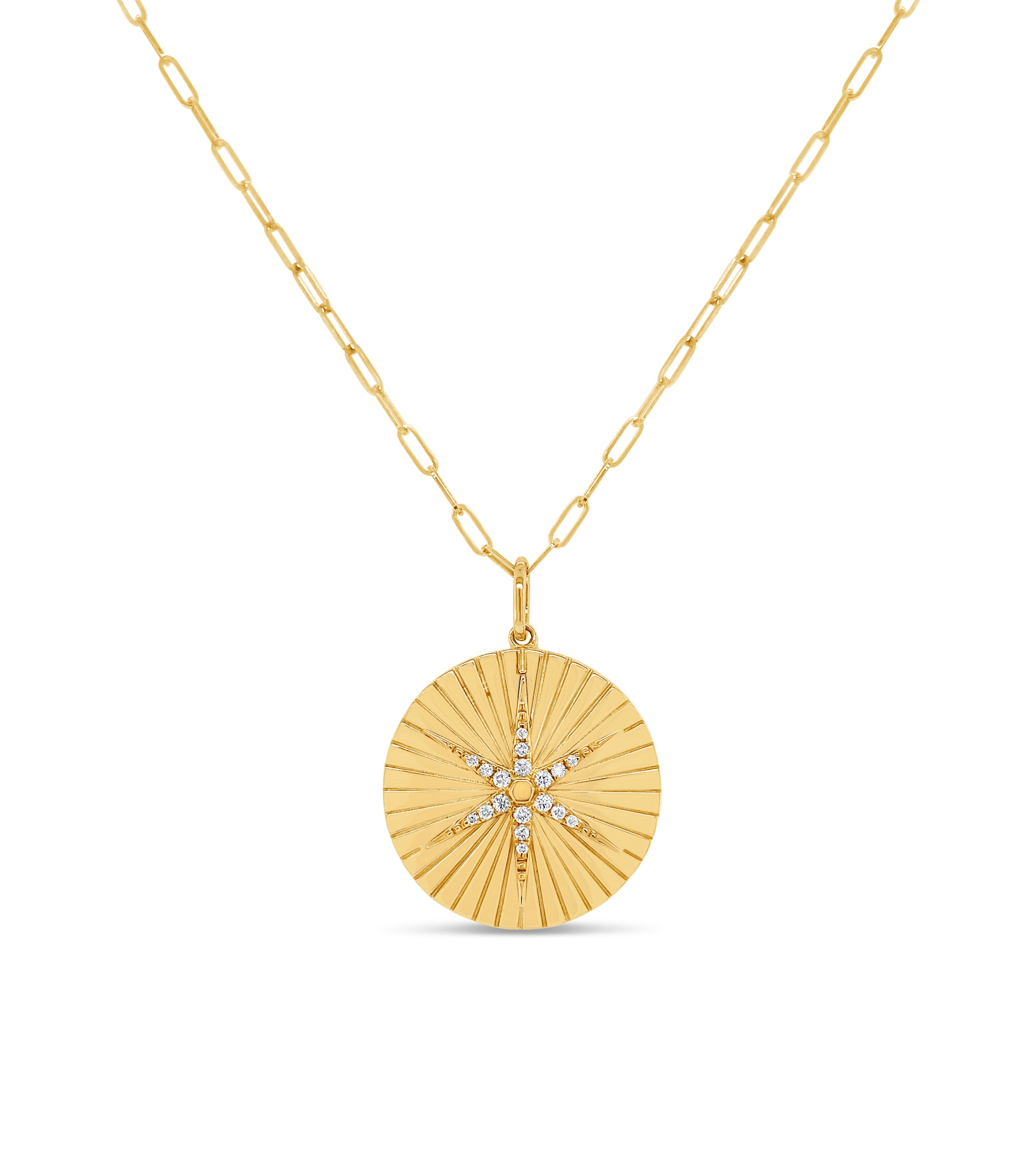 Diamond North Star Medallion Disc Necklace