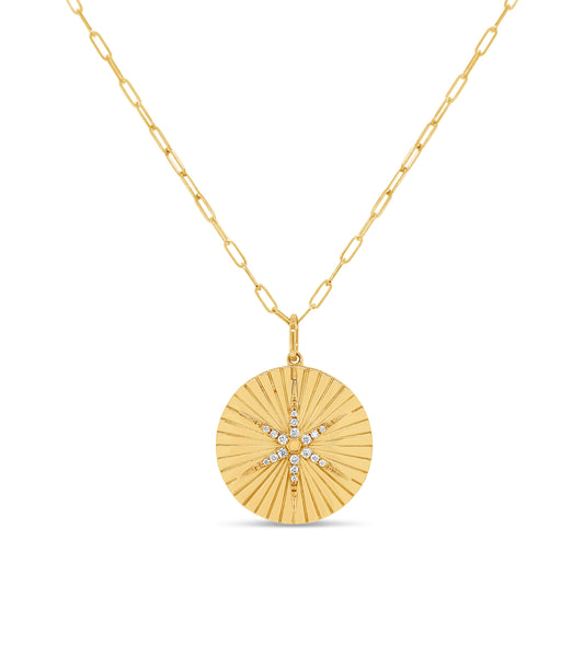 Diamond North Star Medallion Disc Necklace