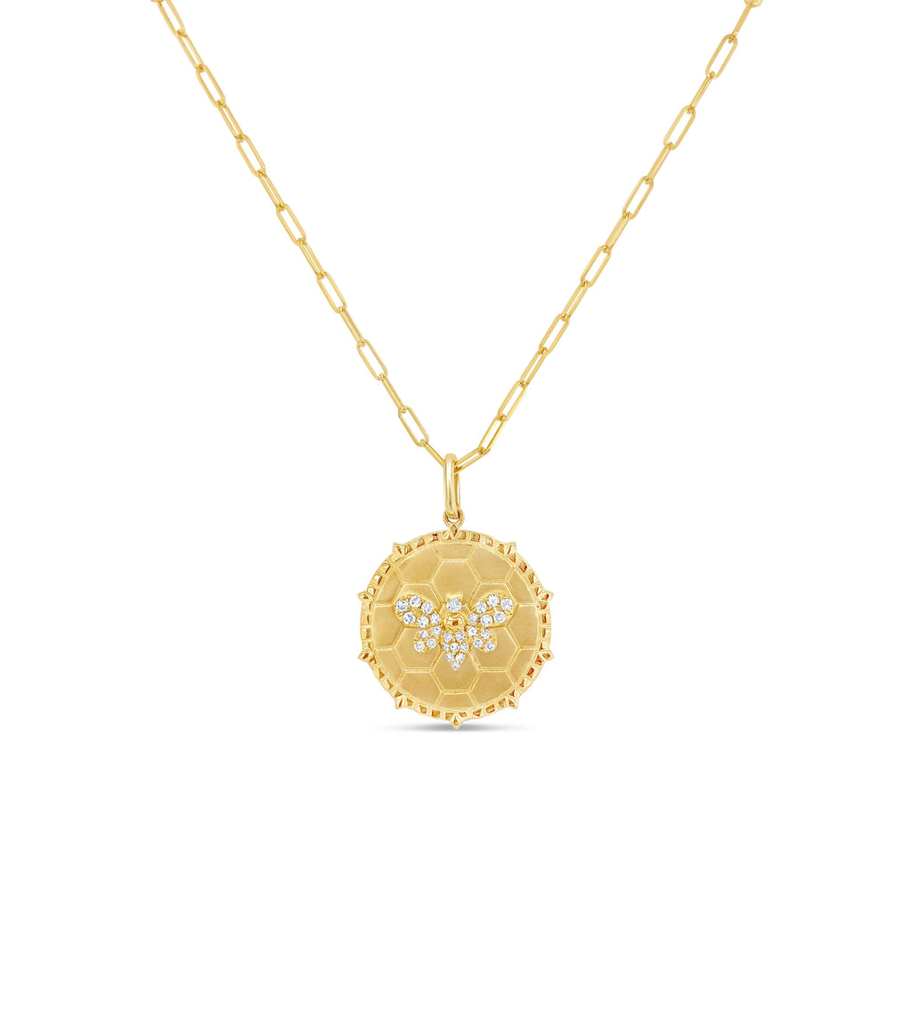 Diamond Bumble Bee Medallion Disc Necklace
