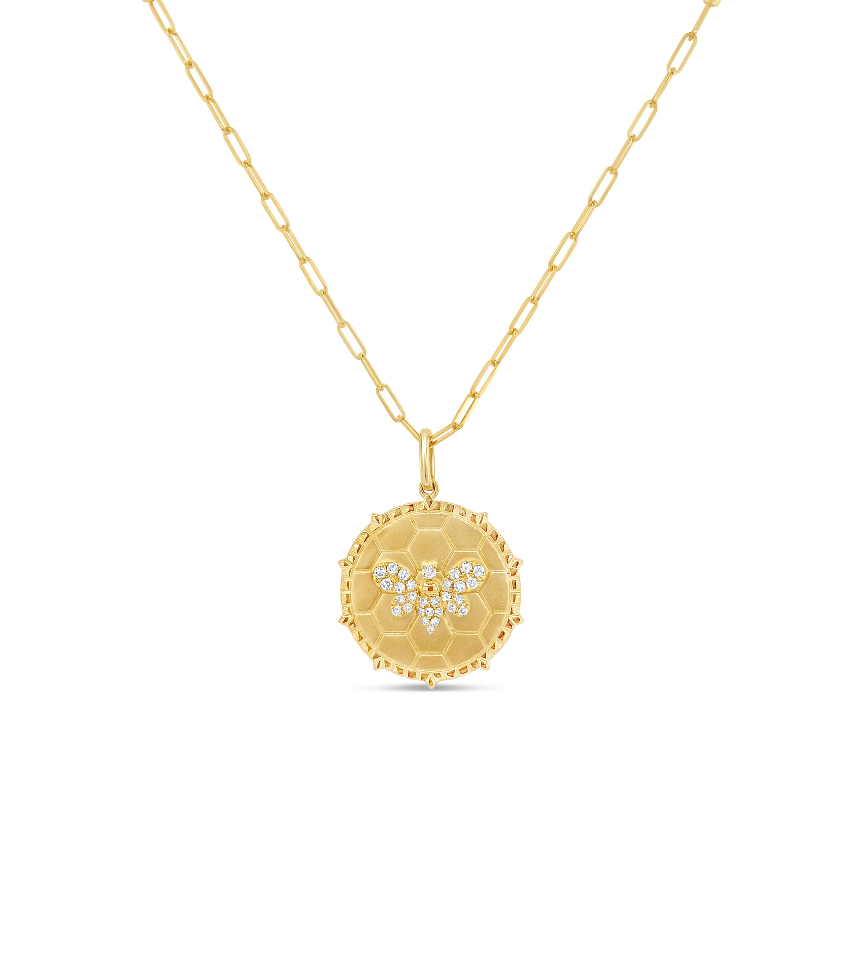 Diamond Bumble Bee Medallion Disc Necklace